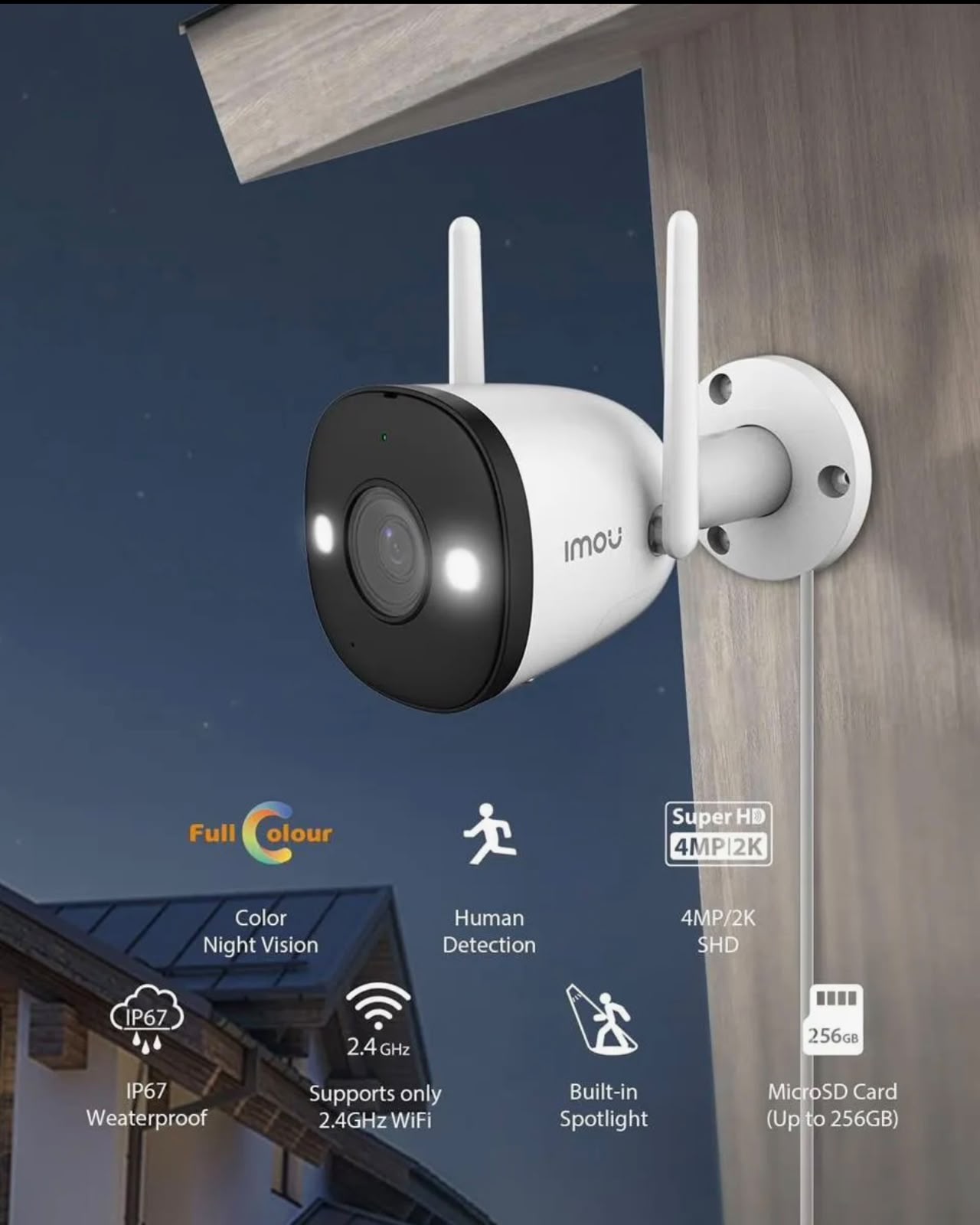 IMOU Bullet 2E 2K Full-Color Outdoor Wi-Fi Security Camera