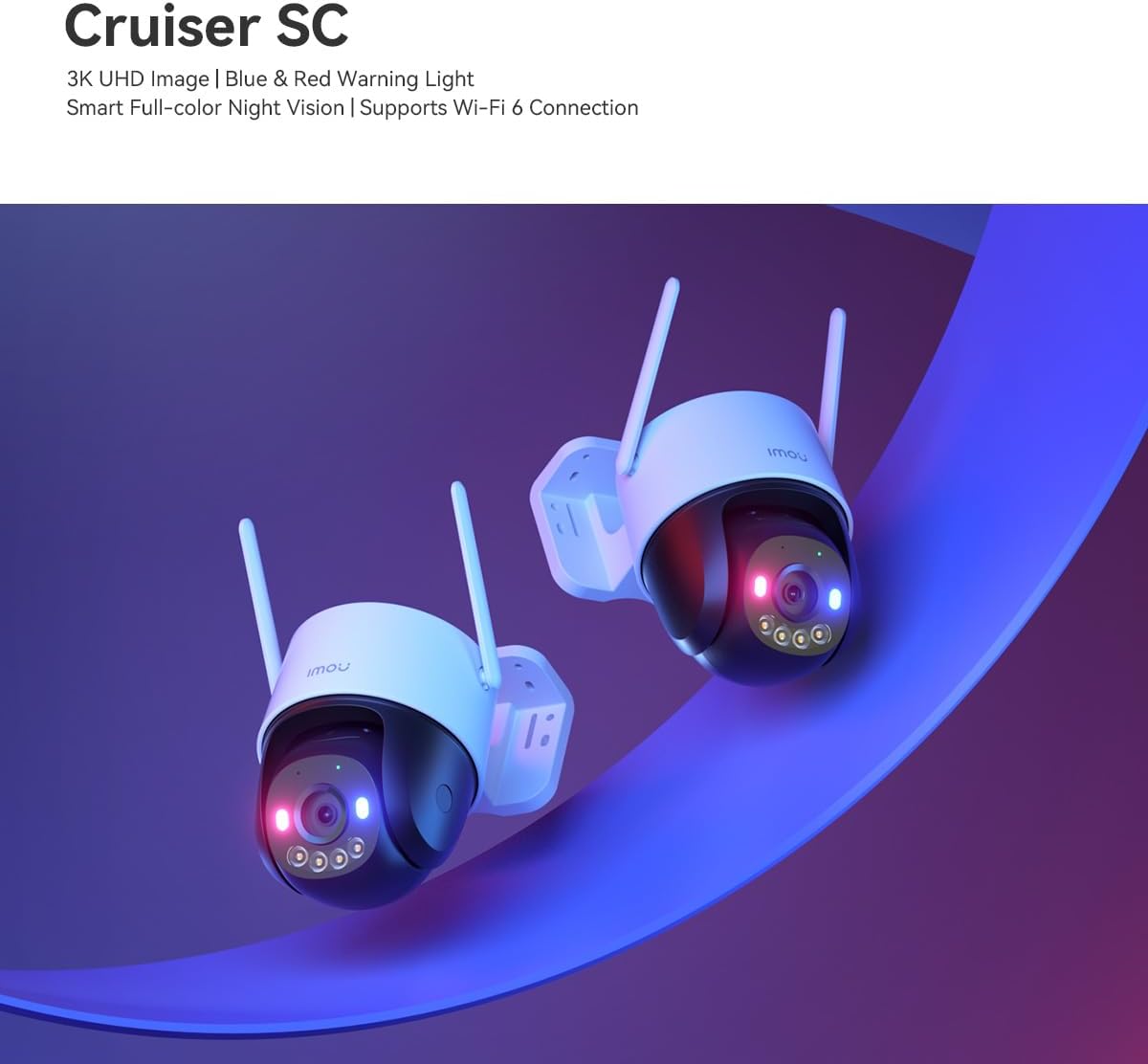 IMOU Cruiser SC 2K AI Security Camera, Wi-Fi 6, Pan-Tilt, Color Night Vision, Red-Blue Warning Lights, Two-Way Audio, Weather-Resistant