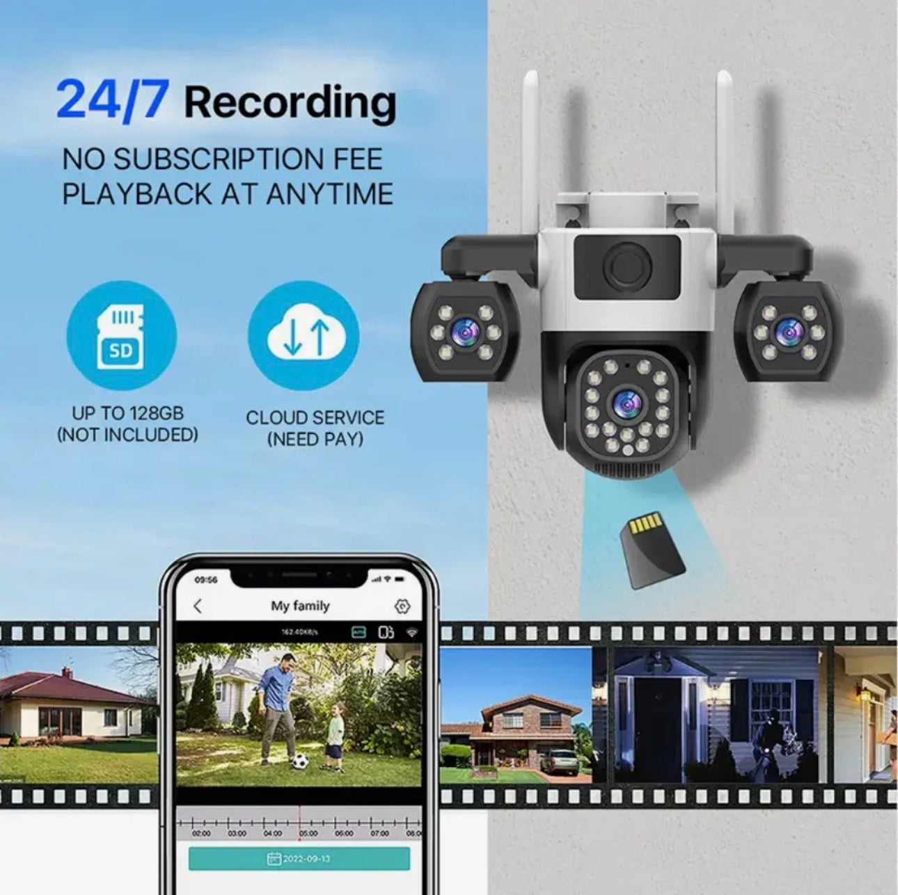 V380 Pro 4G WiFi PTZ Security Camera – 3 Lens, Human Detection, Night Vision