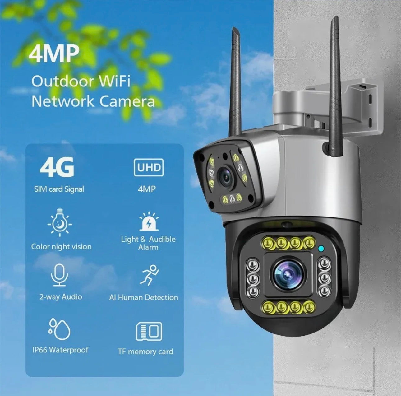 4MP Dual Lens WiFi PTZ Security Camera – Auto Tracking & Night Vision