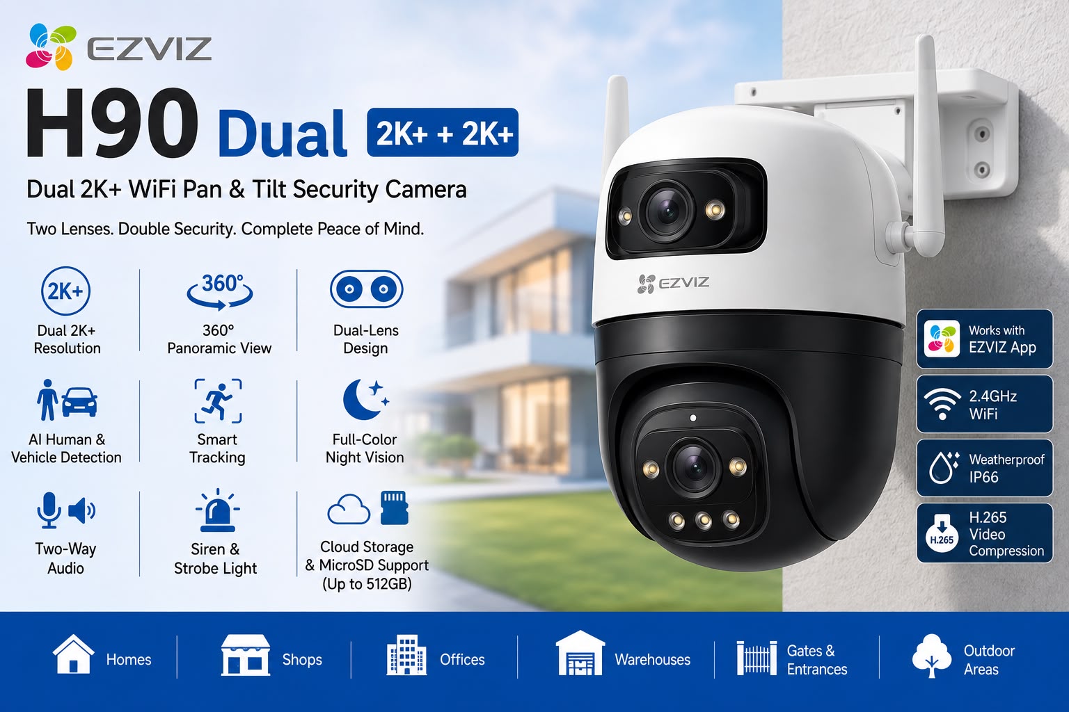 EZVIZ H90 Dual 2K+ + 2K+ Dual Lens Pan & Tilt WiFi Security Camera
