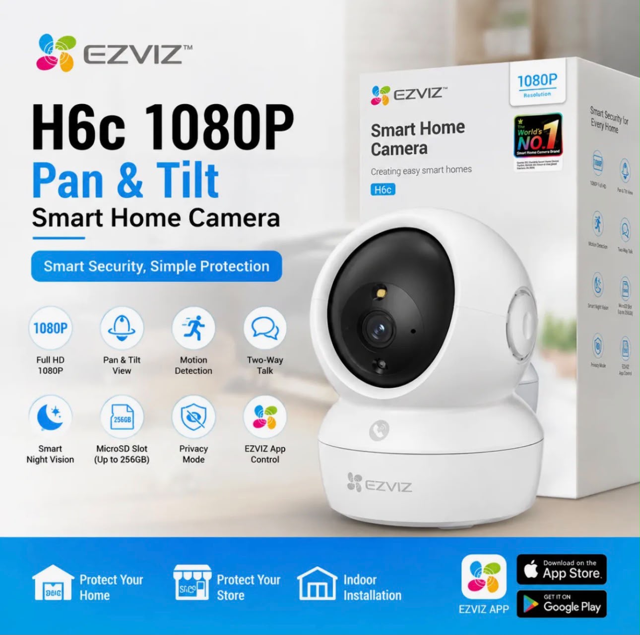 EZVIZ H6c 1080p WiFi Indoor Security Camera | Pan & Tilt | Smart Night Vision