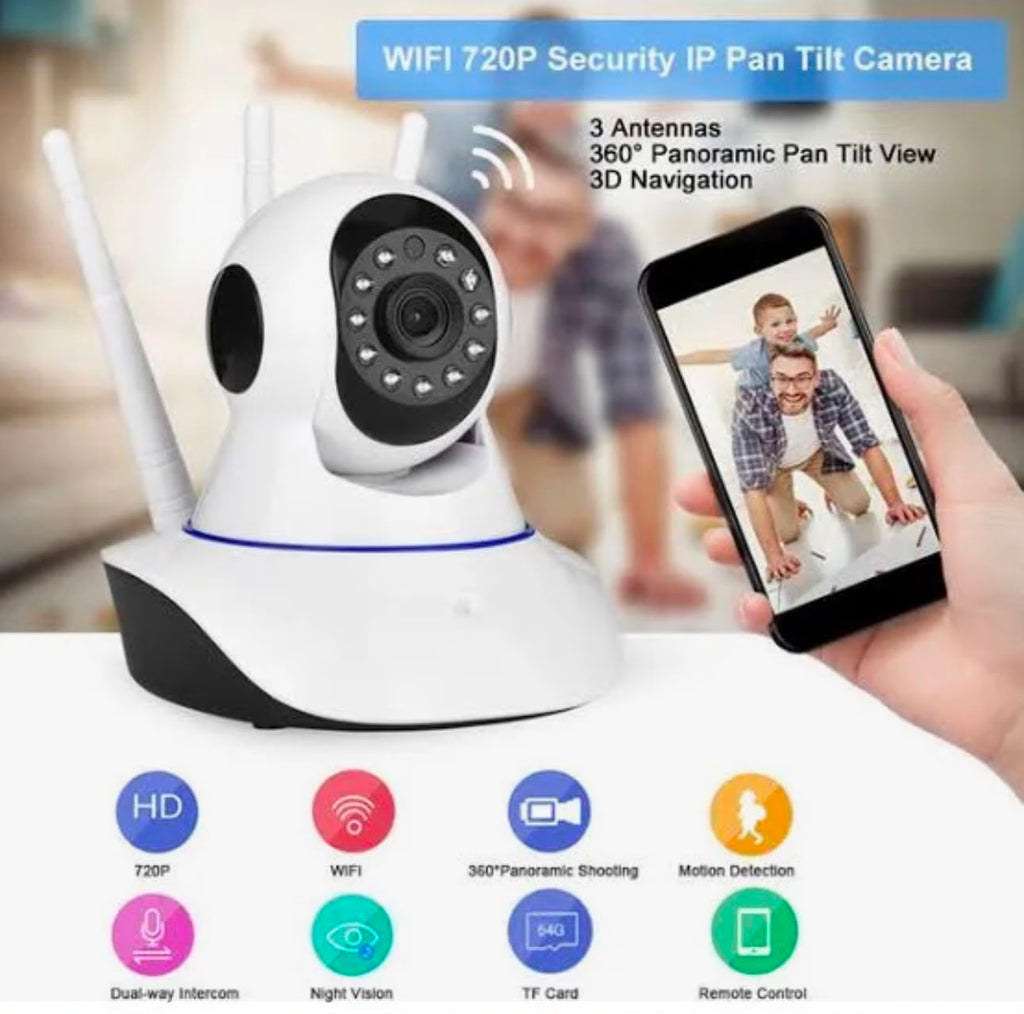 WiFi 720P Pan Tilt Security IP Camera – 360° Panoramic View, Motion Detection & Night Vision