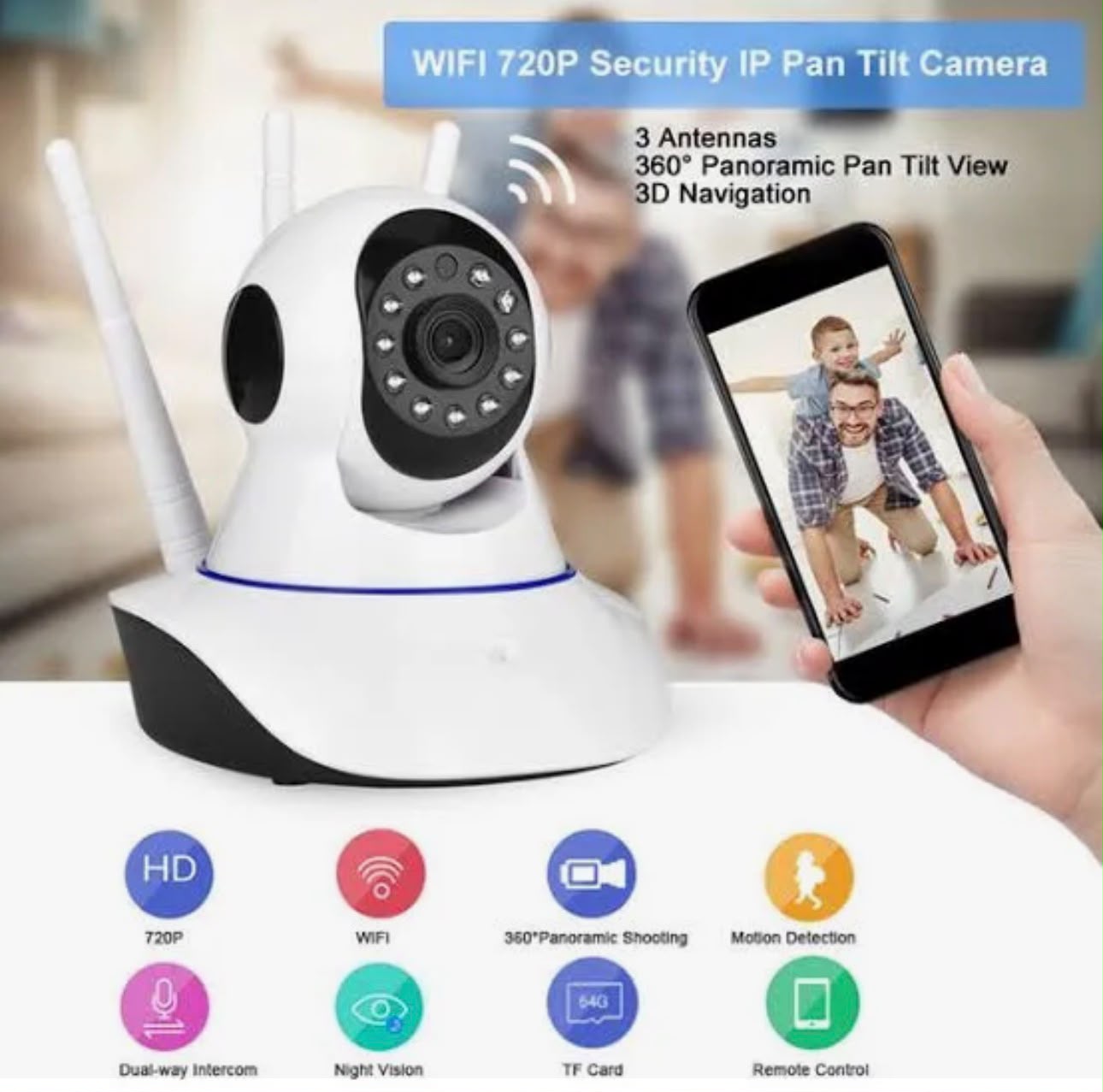WiFi 720P Pan Tilt Security IP Camera – 360° Panoramic View, Motion Detection & Night Vision