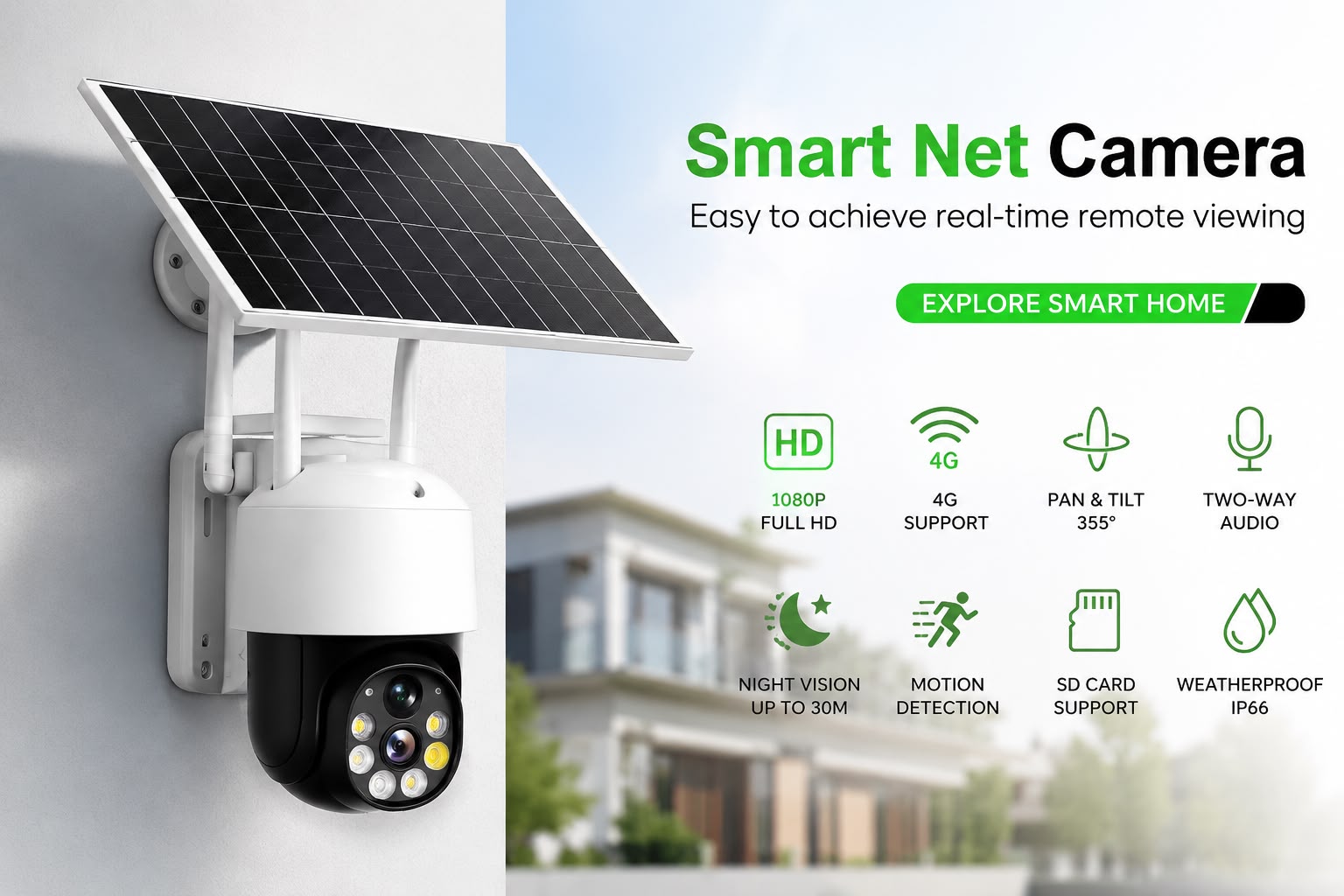 Solar Powered WiFi PTZ Security Camera – Outdoor Wireless CCTV with Night Vision & Motion Detection