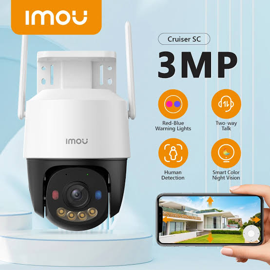 IMOU Cruiser SC 2K AI Security Camera, Wi-Fi 6, Pan-Tilt, Color Night Vision, Red-Blue Warning Lights, Two-Way Audio, Weather-Resistant