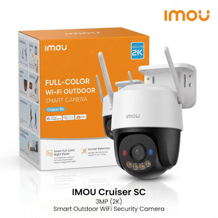 IMOU Cruiser SC 2K AI Security Camera, Wi-Fi 6, Pan-Tilt, Color Night Vision, Red-Blue Warning Lights, Two-Way Audio, Weather-Resistant